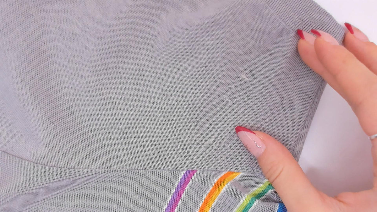 80s Rainbow Stripe Crop Polo Grey Cotton Short Sleeve Medium M