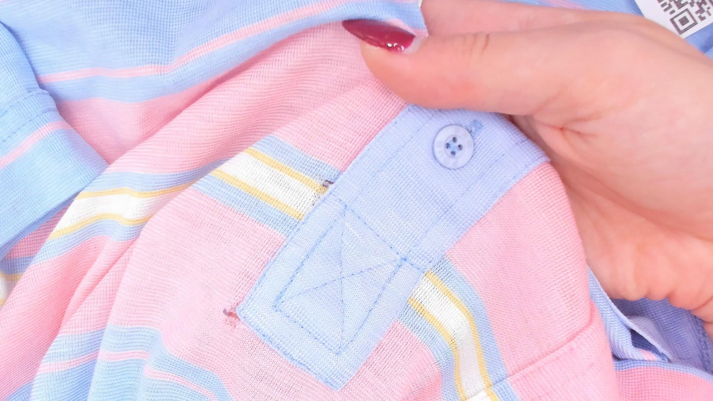 80s Par Four Striped Polo Shirt Blue Pink Chest Pocket Medium