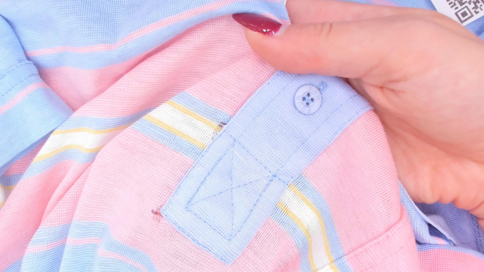 80s Par Four Striped Polo Shirt Blue Pink Chest Pocket Medium