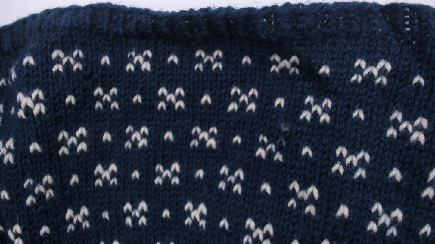 90s Husfliden Norwegian Fair Isle Wool Cardigan Navy Cream Burgundy Medium M