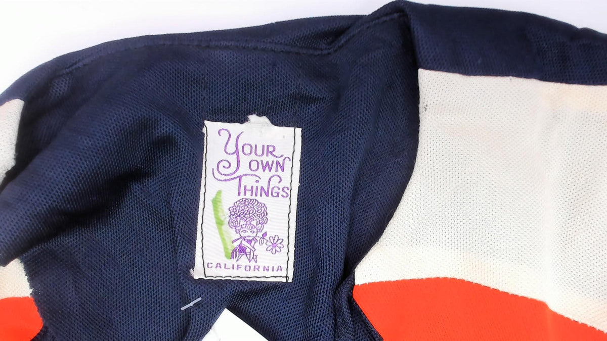 60s Your Own Things Chevron Tie-Front Tunic Vest Navy Cream Coral Mini Small