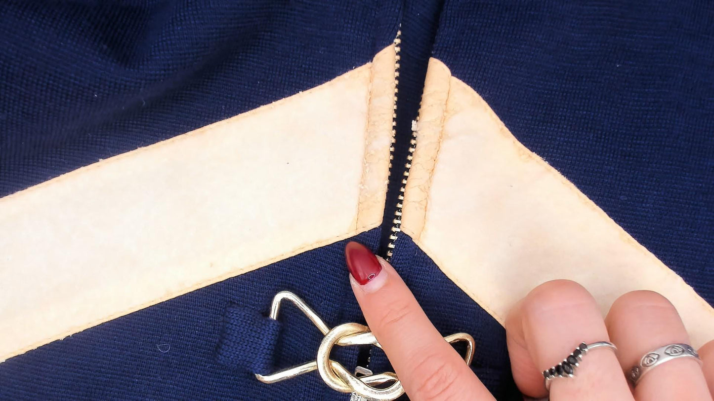 60s Di Costa Wool Chevron Stripe Mini Dress Navy Cream Gold Coral Zip Front Medium