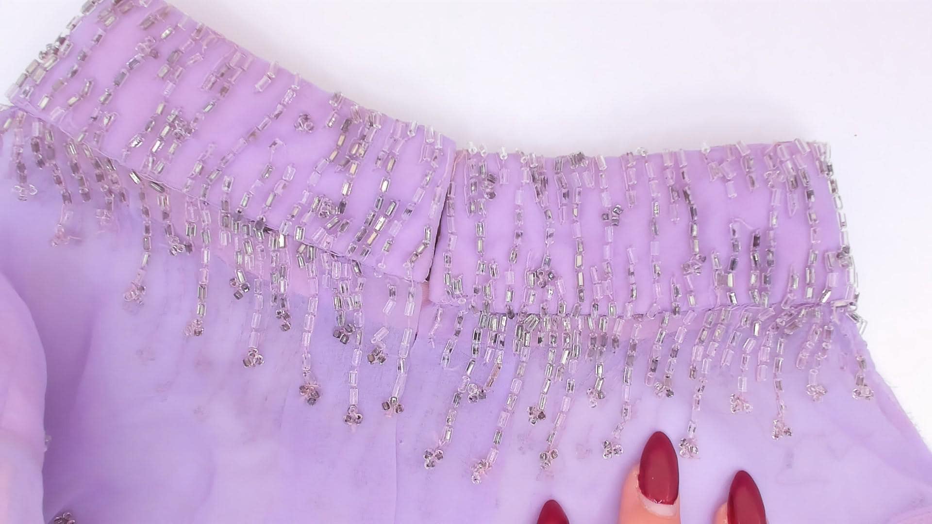 70s Lavender Chiffon Maxi Dress Beaded Bodice Bishop Sleeve Evening Gown Large L