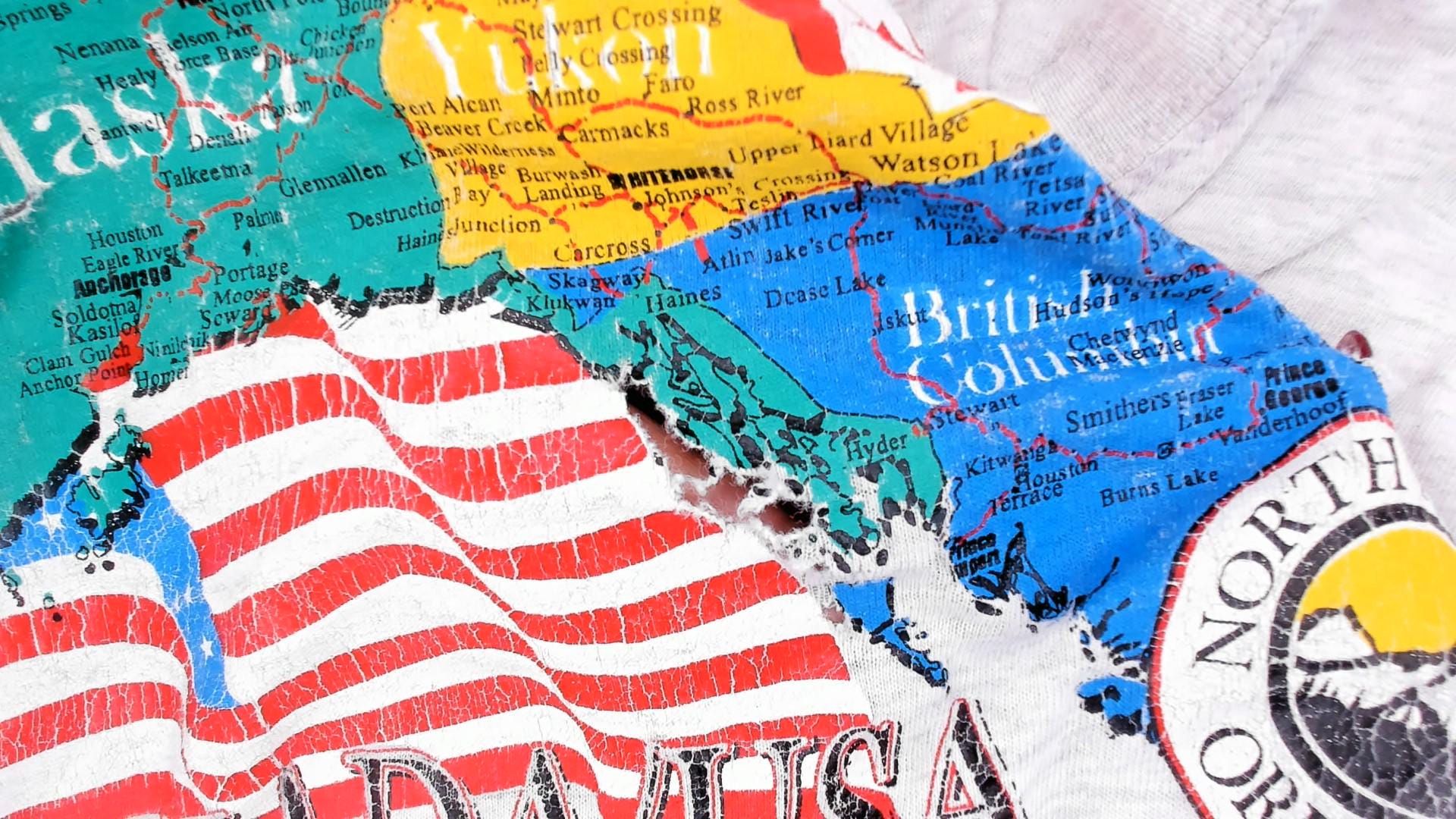 90s Alaska Highway Map Graphic Tee Gildan Heather Grey Extra Large XL