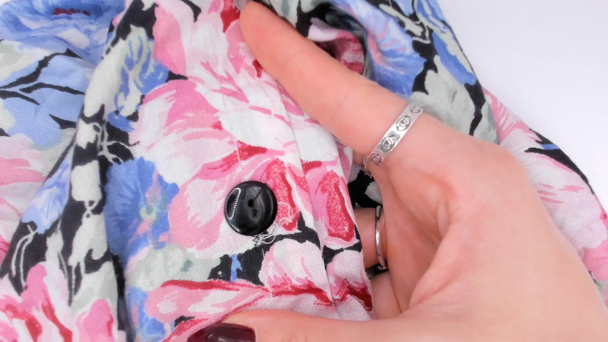 80s Floral Midi Dress Black Pink Rose Lace Collar Puff Sleeve Drop Waist Large L
