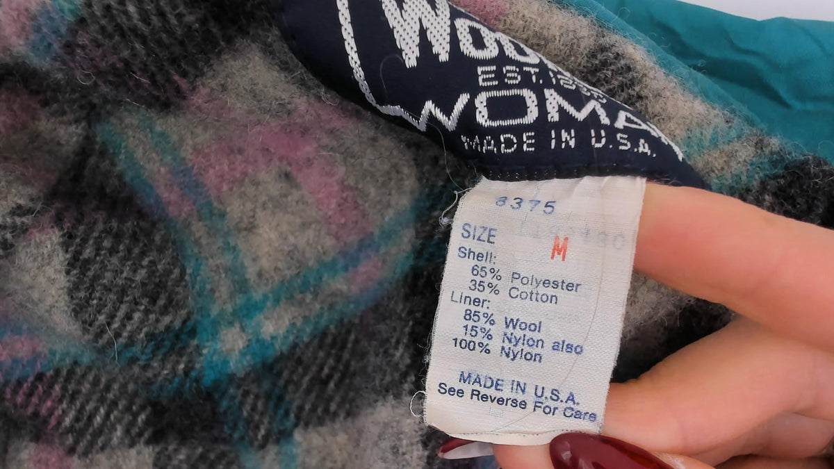 80s Woolrich Teal Hooded Parka Plaid Lined Windbreaker Small