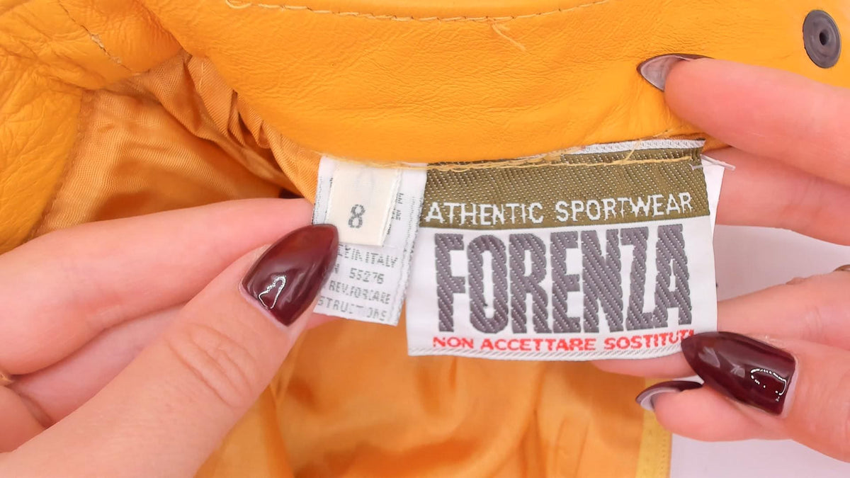 90s Forenza Mustard Yellow Leather Pencil Skirt High Waist Knee Length Extra Small XS