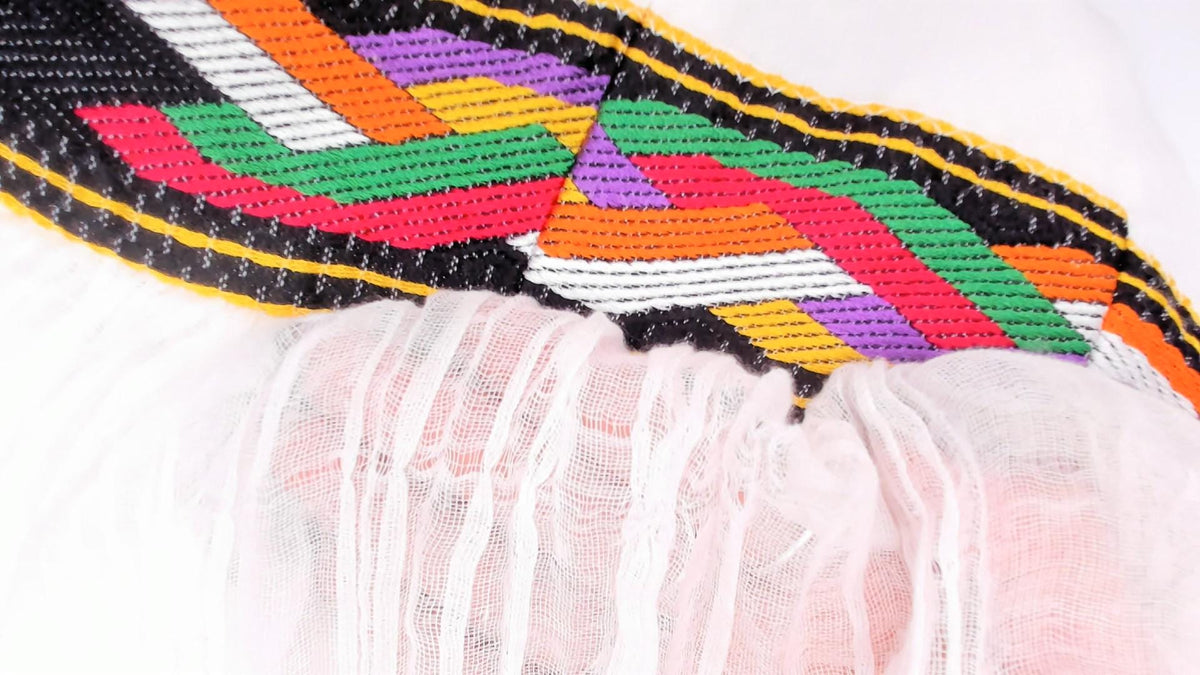 90s White Gauze Knee-Length Dress Ethiopian Habesha Embroidered Tibeb Multicolor Medium