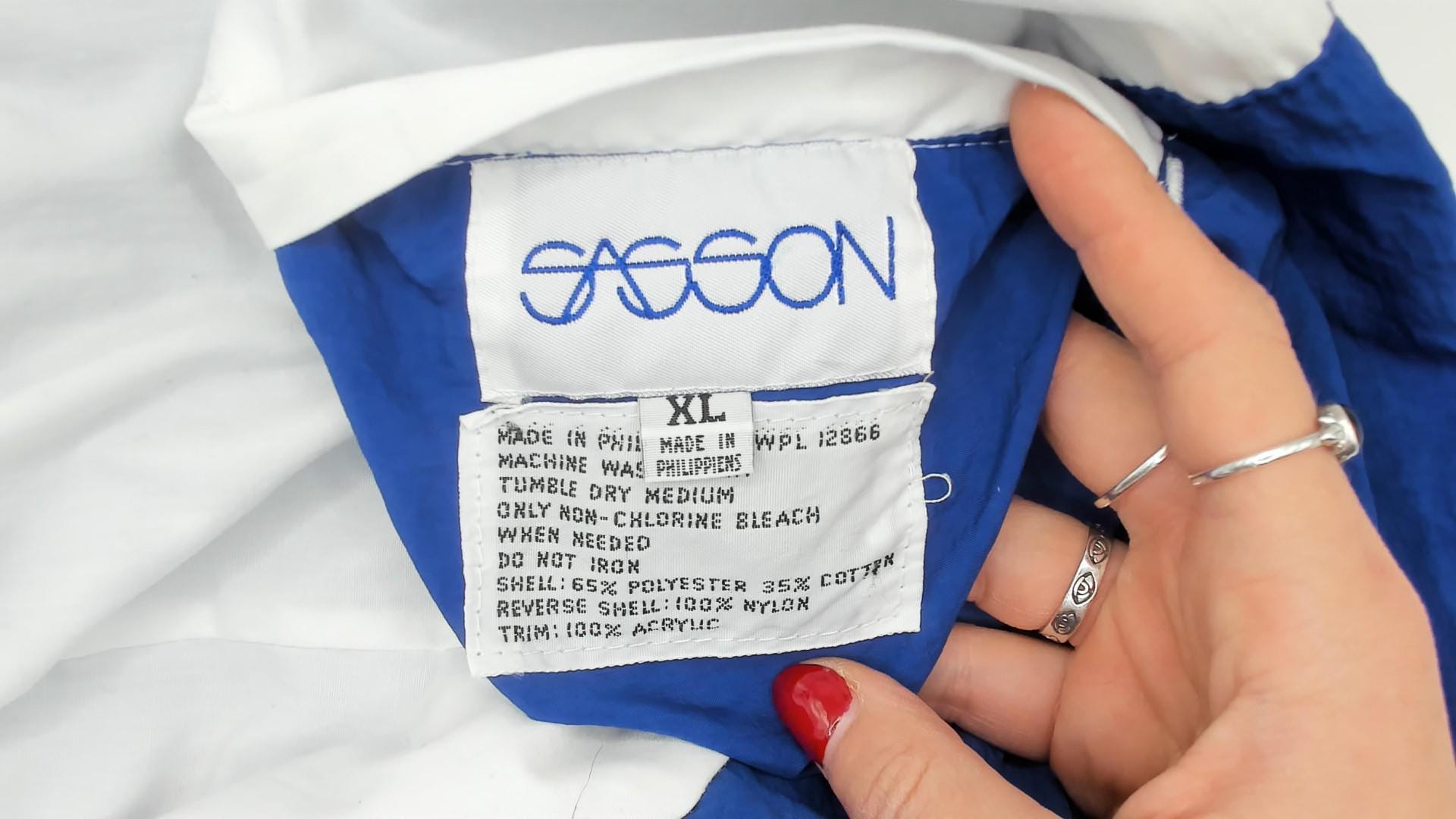 80s Sasson Reversible Windbreaker Blue White Colorblock Raglan Jacket Large