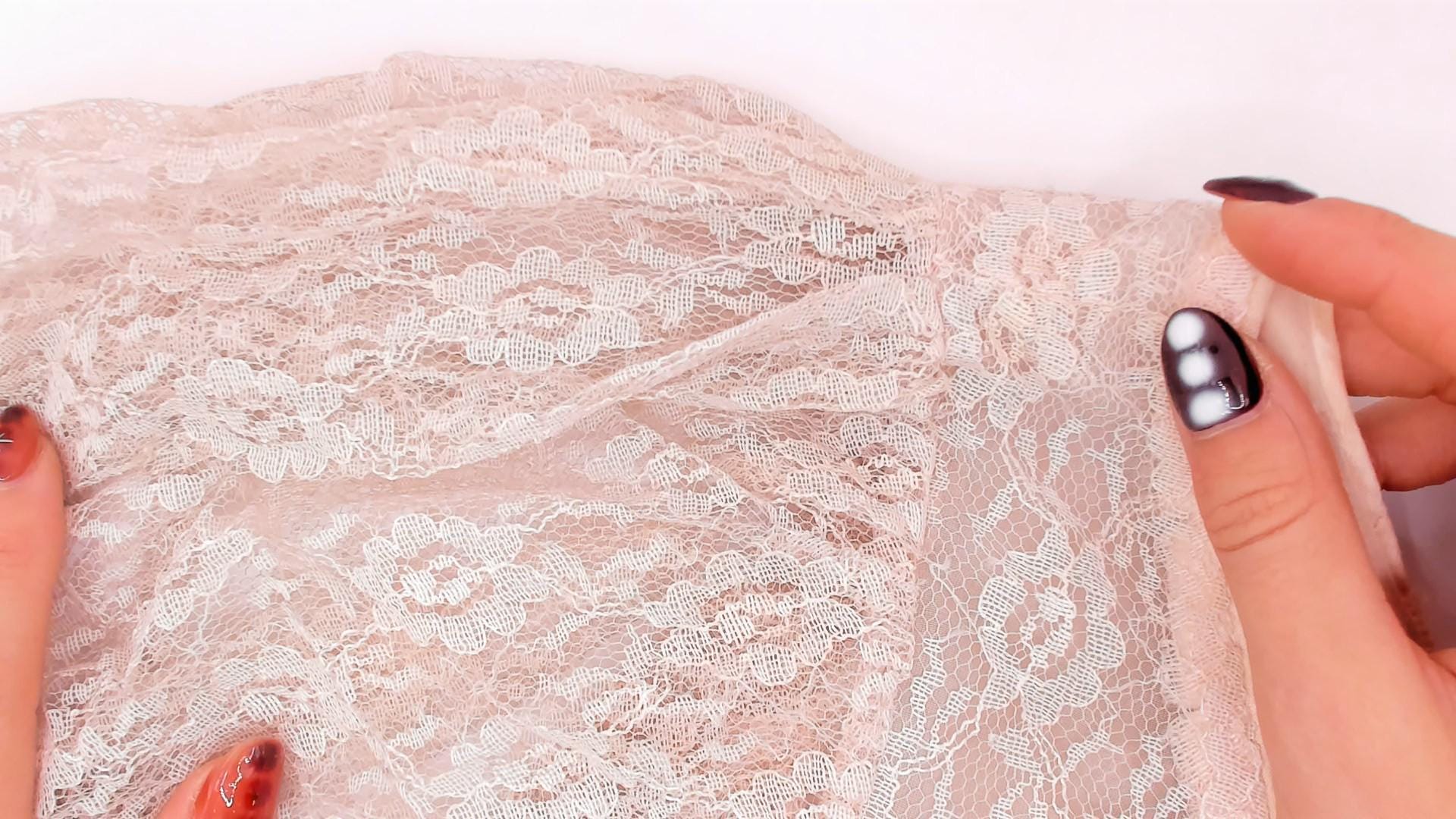1950s Blush Pink Sheer Lace Maxi Gown Puff Sleeve Corset Bodice Large L
