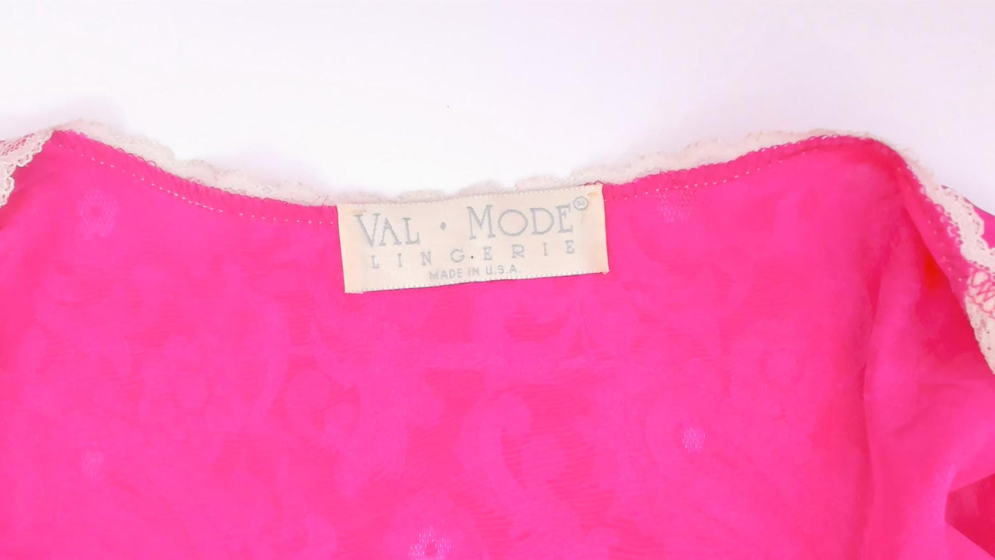90s Val Mode Fuchsia Jacquard Lingerie Set Slip Dress Robe Coquette Large L