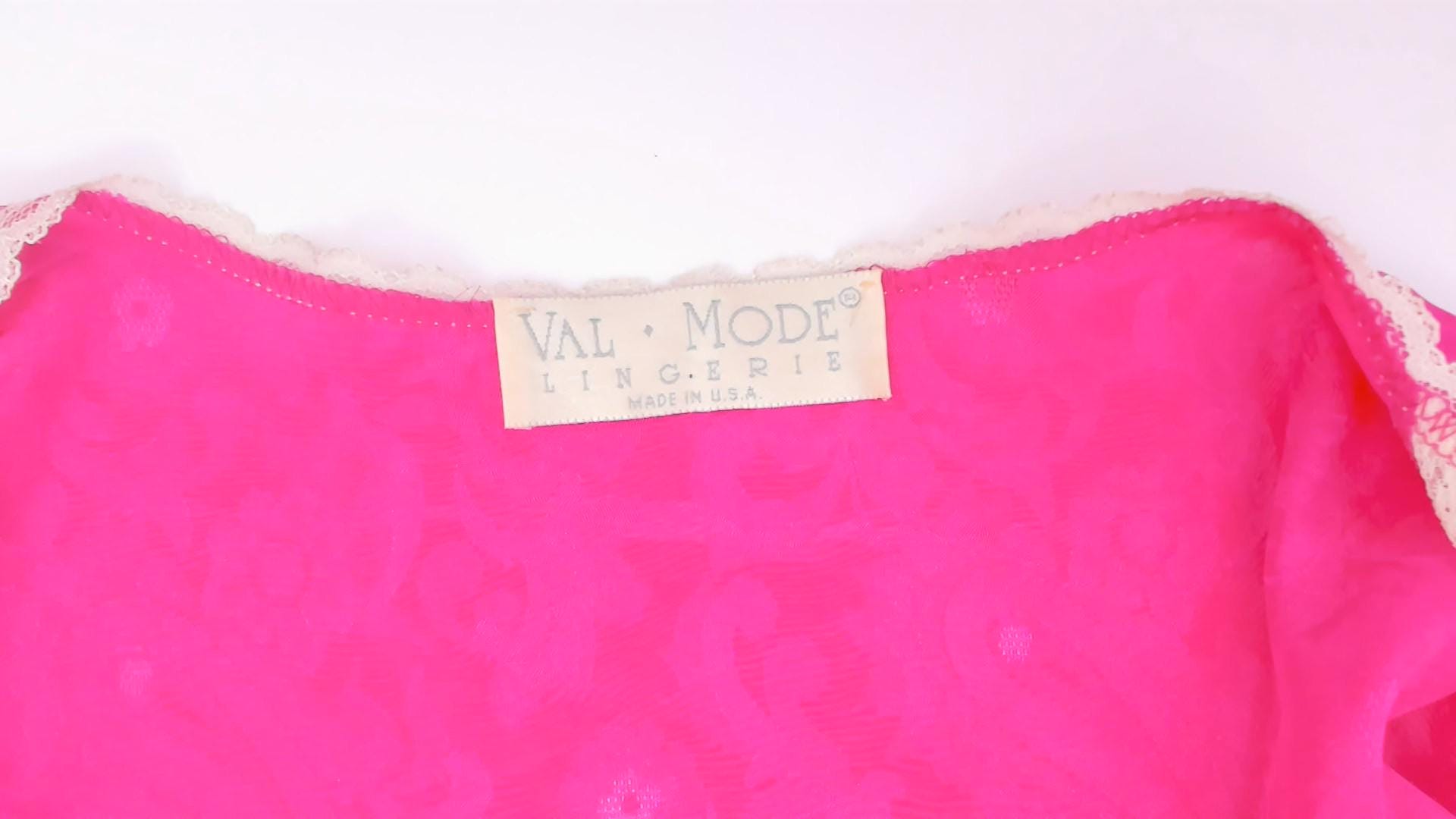 90s Val Mode Fuchsia Jacquard Lingerie Set Slip Dress Robe Coquette Large L