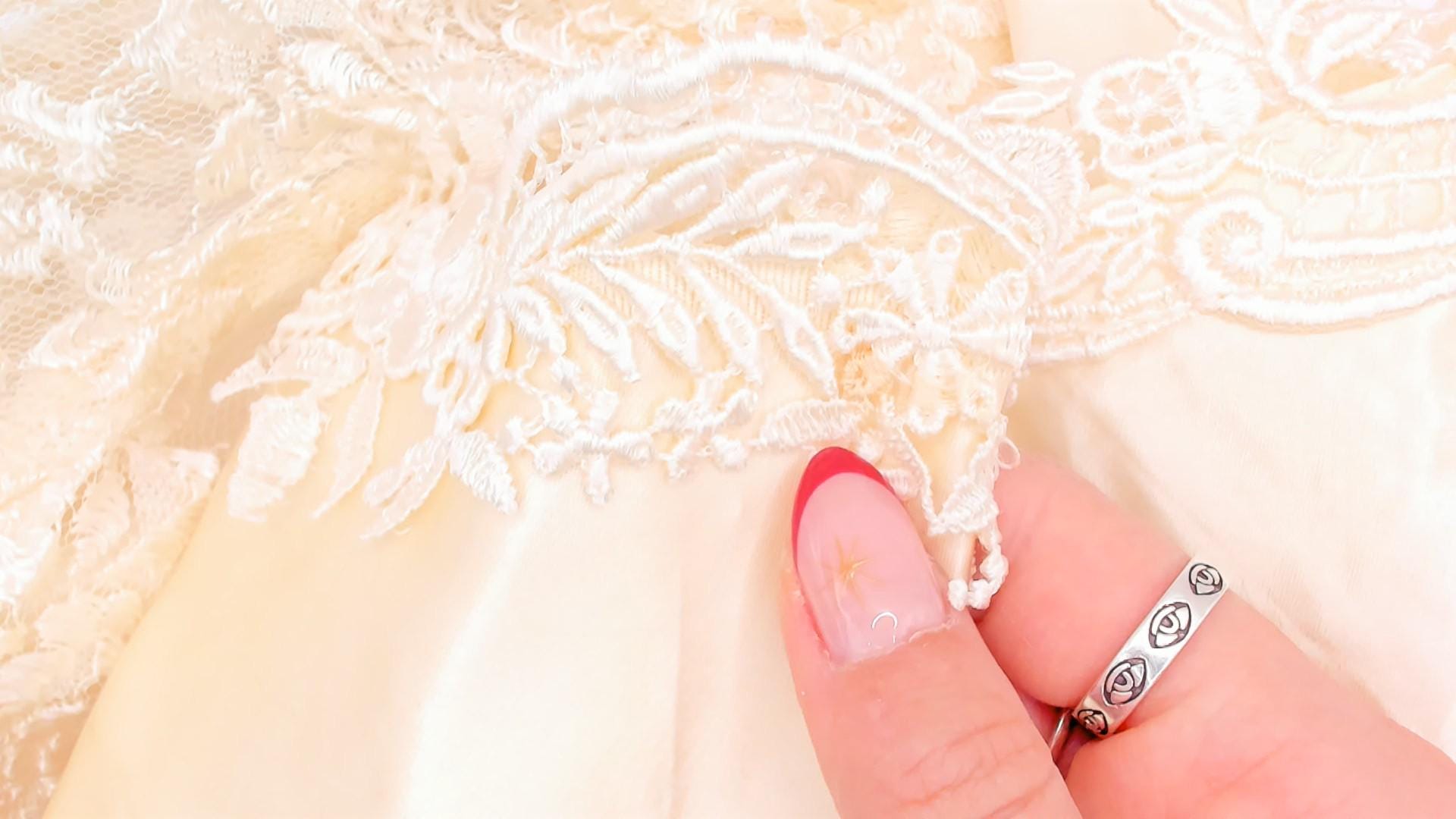 80s Jessica Mclintock Cream Lace Mermaid Wedding Dress High Neck Satin Bib Medium M