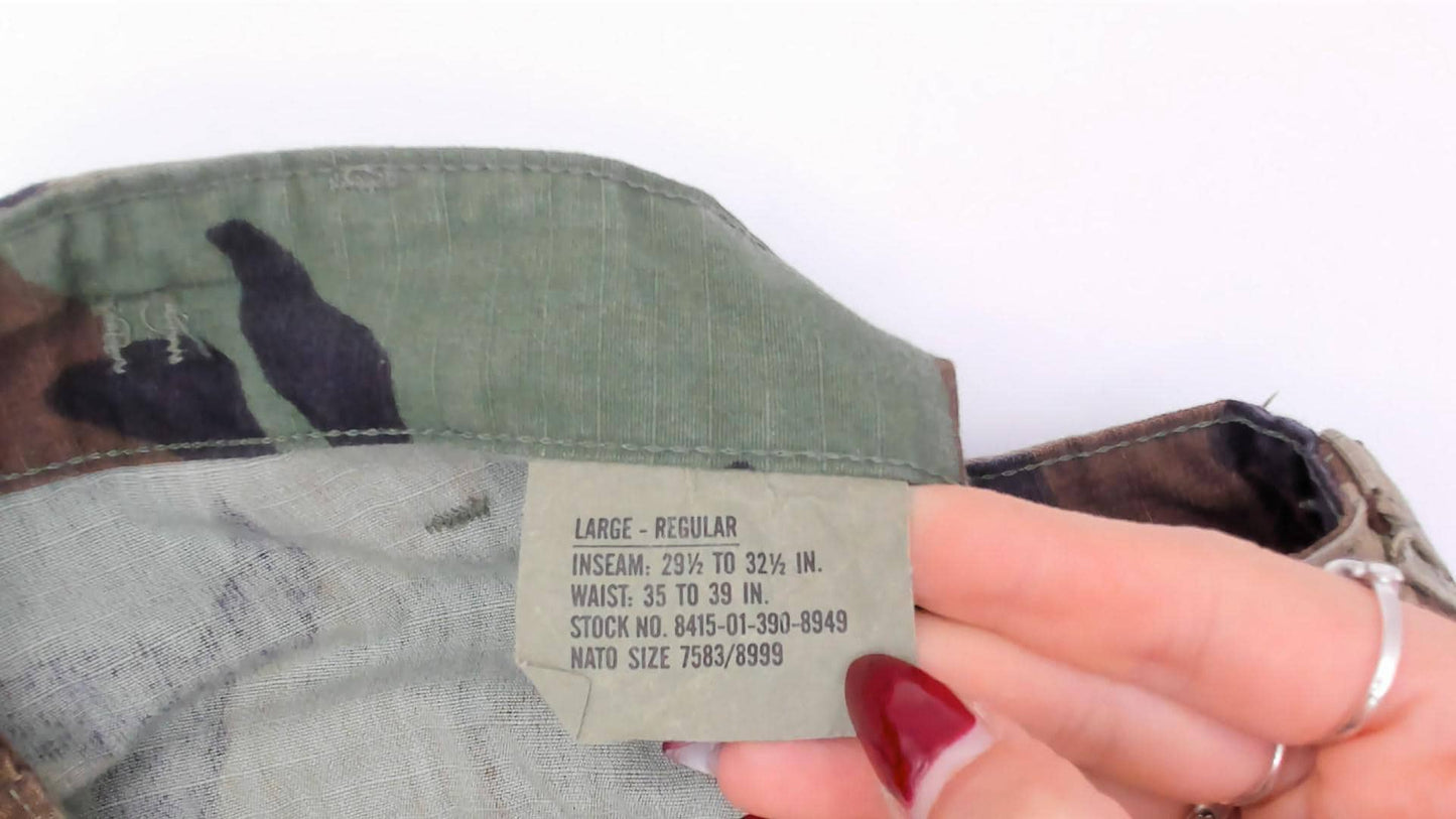 Y2K Woodland Camo Cargo Pants Olive Brown Ripstop Military BDU Large L