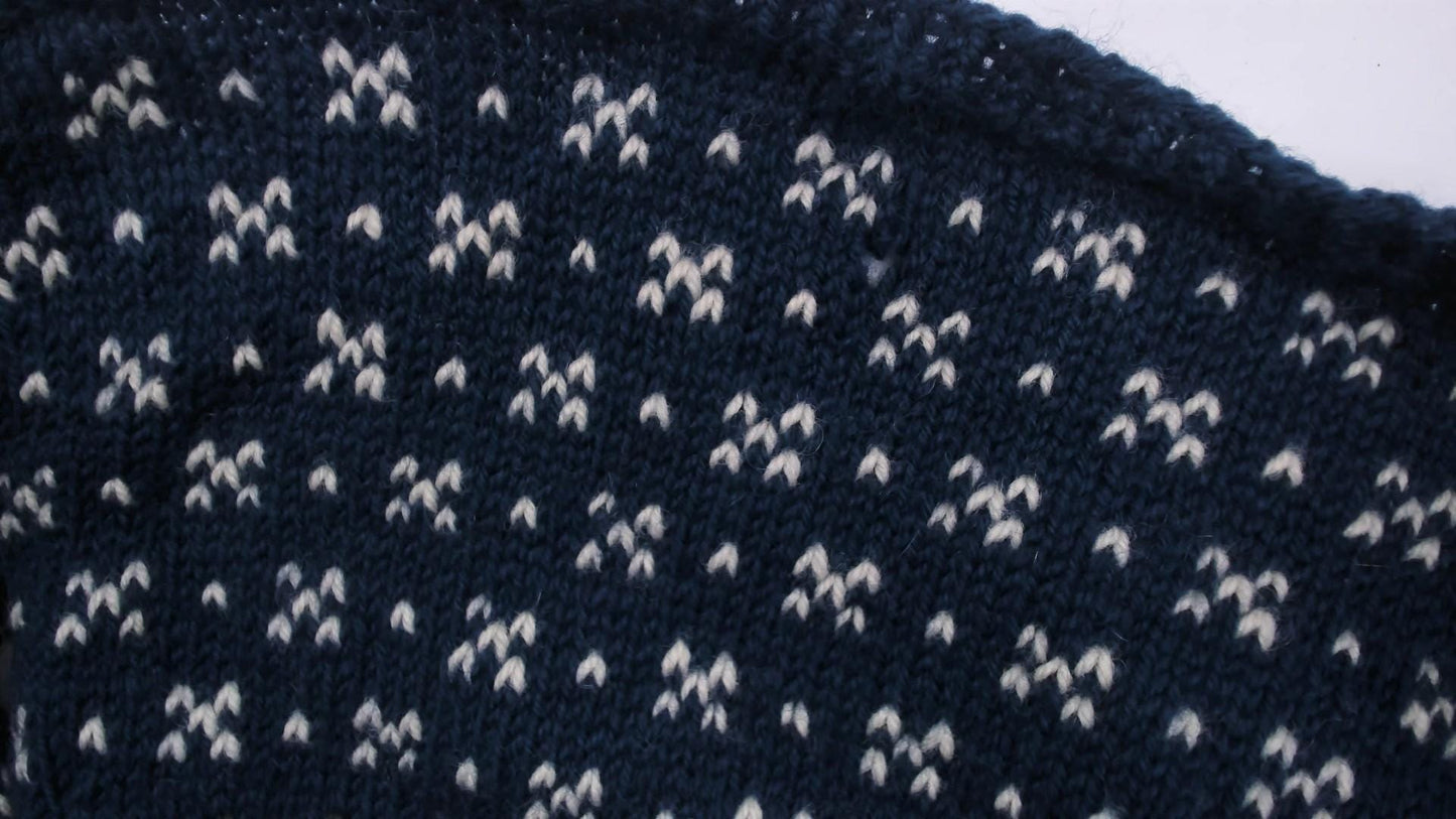 90s Husfliden Norwegian Fair Isle Wool Cardigan Navy Cream Burgundy Medium M