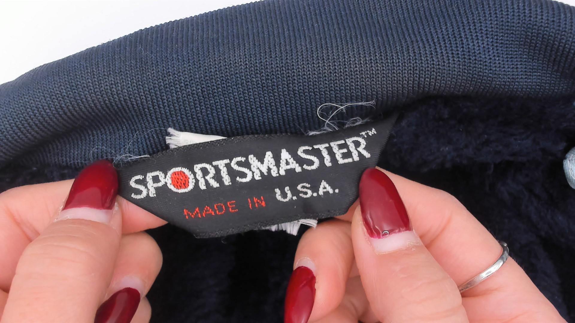 80s Sportsmaster Navy Harrington Bomber Jacket Zip Front Large L