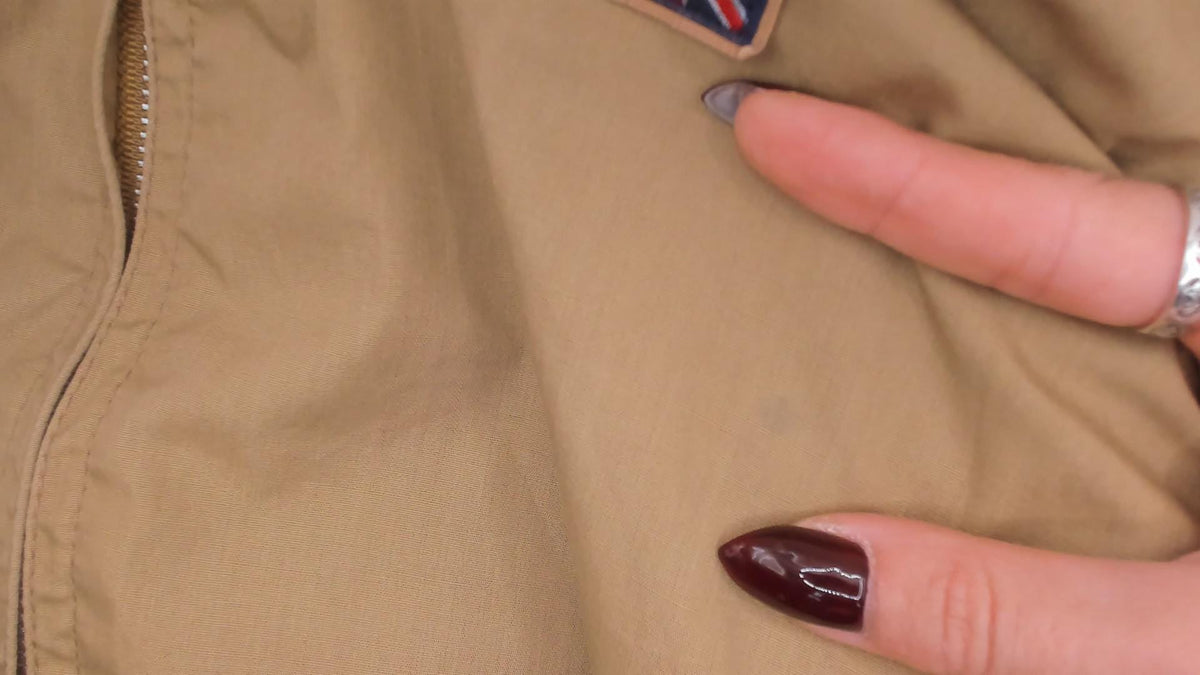 80s Brittania Harrington Jacket Beige Cotton Raglan Stand Collar Medium