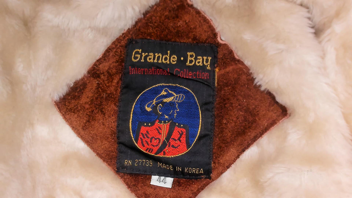 70s Grande Bay Brown Suede Trucker Jacket Shearling Lined Medium