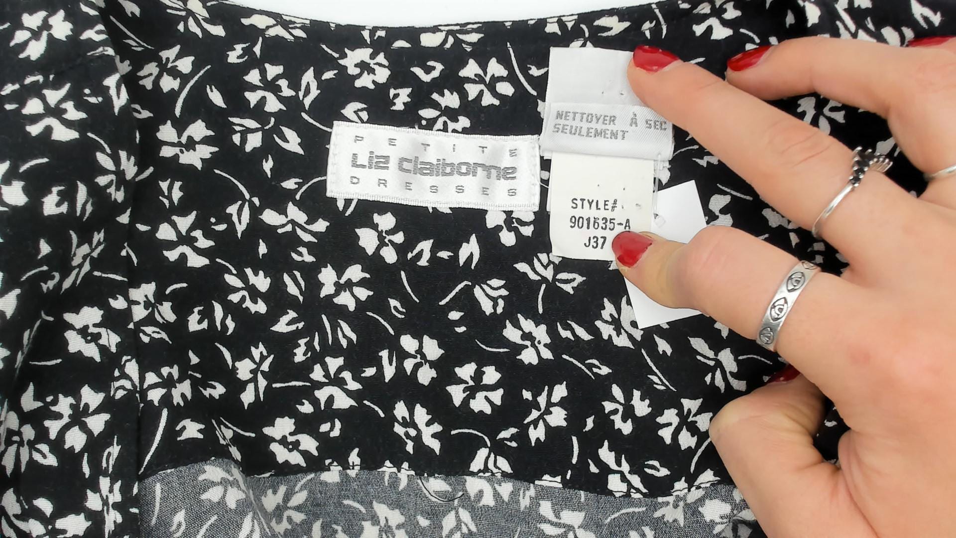 90s Liz Claiborne Black White Floral Midi Dress Double Breasted Large L