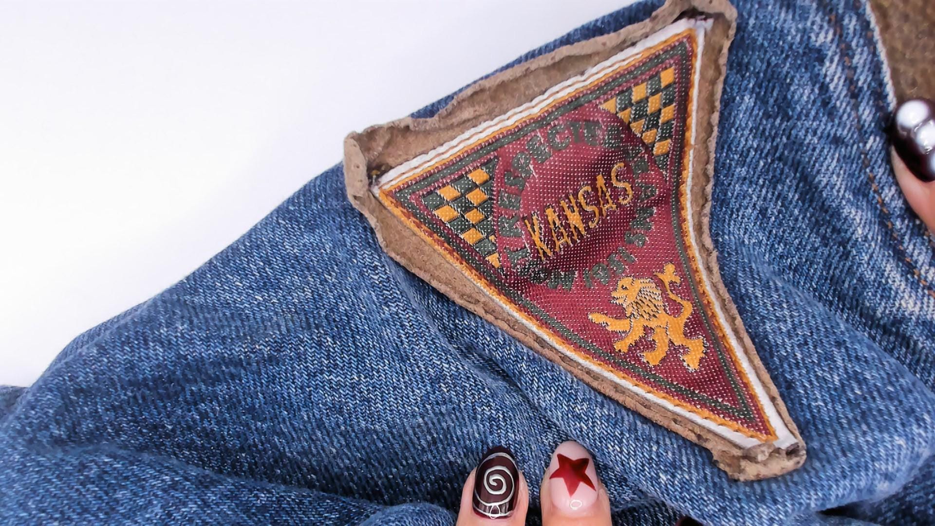 90s Kansas Brand Patchwork Denim Jeans High-Waisted Tapered Blue Suede Trim Small