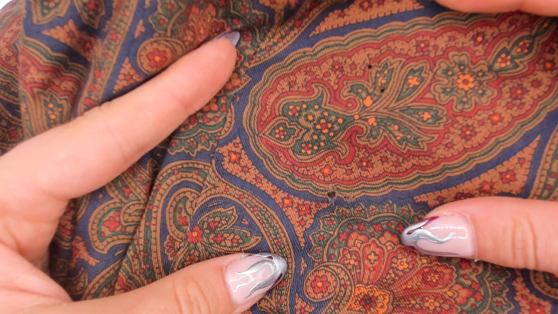 1970s Bill Blass Paisley Wool Maxi Coat Fur Collar Brown Olive Medium M