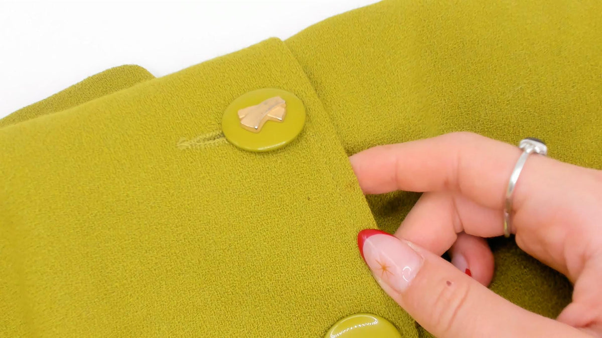 80s Lauren Taylor Wool Coat Dress Olive Green Gold Buttons Power Dressing Large L
