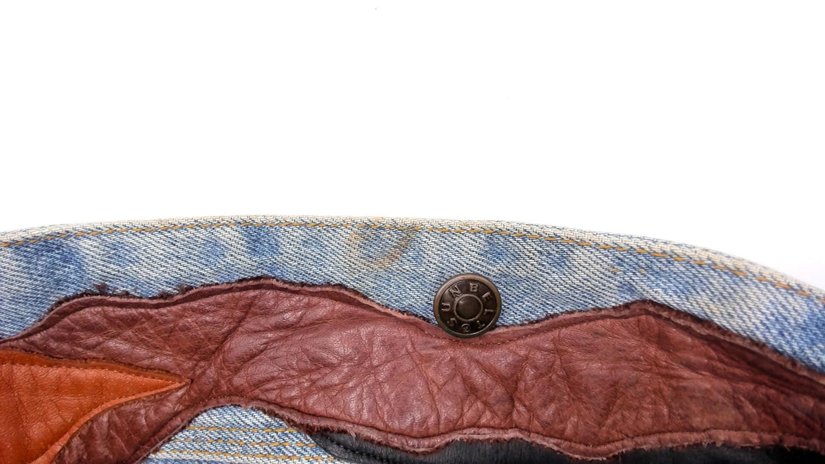 90s Petra C. Wall Denim Jacket Western Leather Cowboy Horse Patchwork Light Blue Medium M