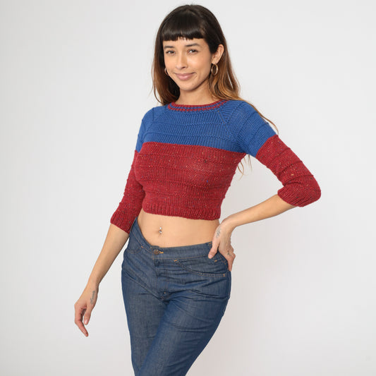 80s Cropped Color Block Sweater 2xs