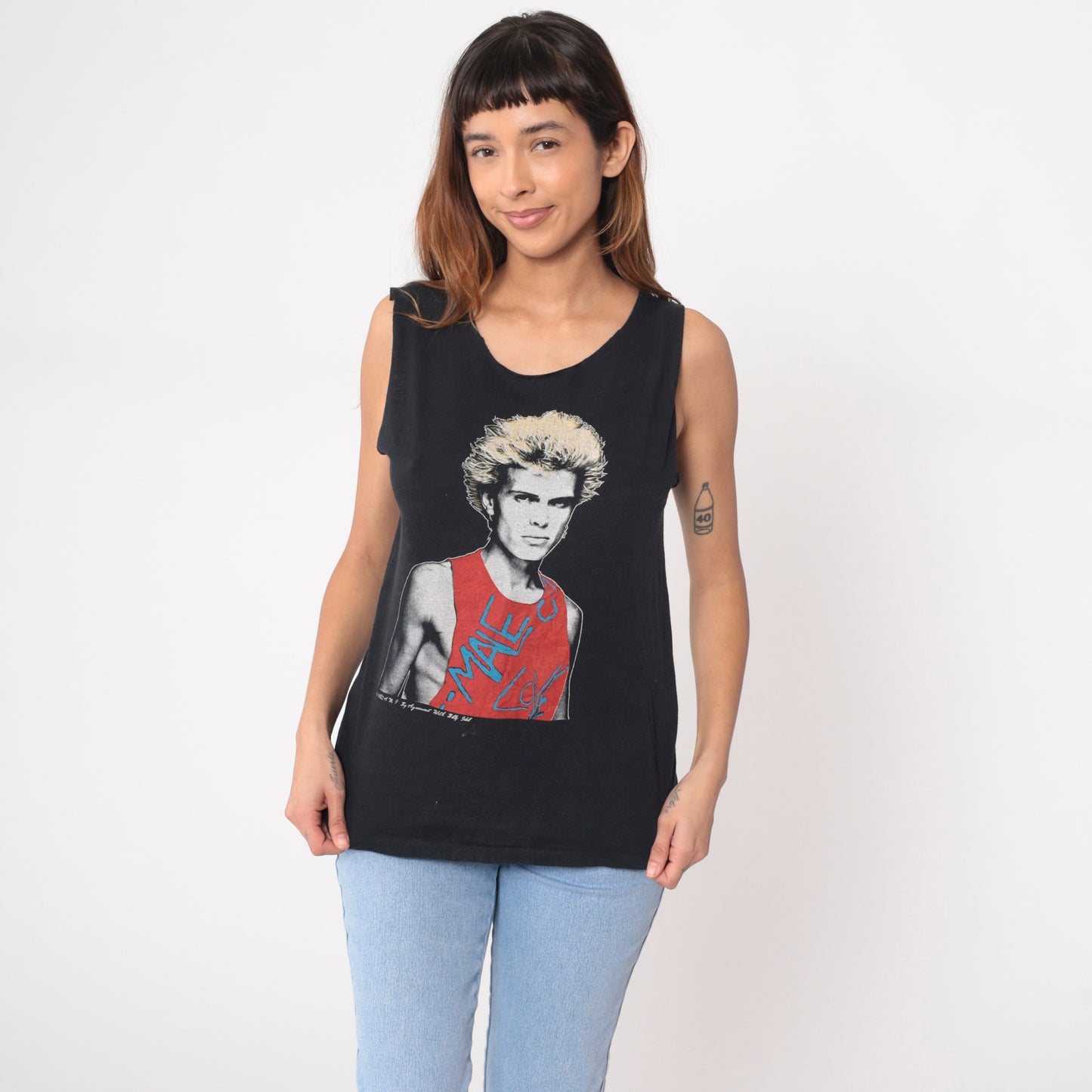 80s Billy Idol Tank Black Cotton Vintage Band Tee Concert Merch Cut Off Sleeves Rock Music Muscle Shirt Sleeveless New Wave Artist Medium M