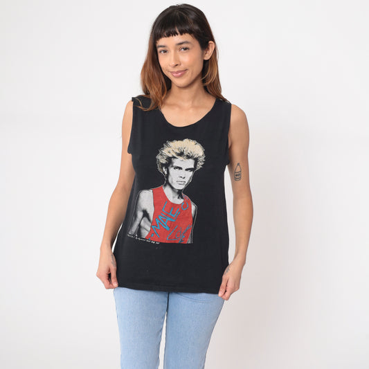 80s Billy Idol Tank Black Cotton Vintage Band Tee Concert Merch Cut Off Sleeves Rock Music Muscle Shirt Sleeveless New Wave Artist Medium M