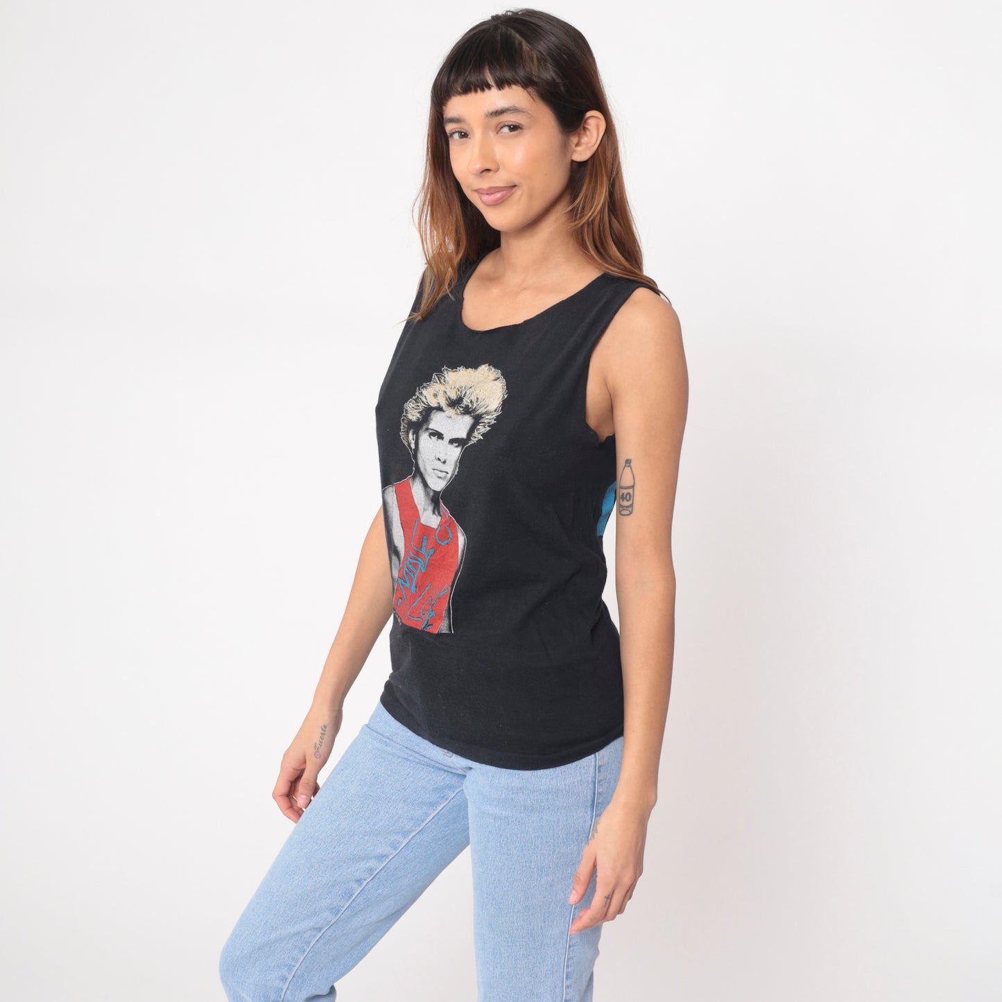 80s Billy Idol Tank Black Cotton Vintage Band Tee Concert Merch Cut Off Sleeves Rock Music Muscle Shirt Sleeveless New Wave Artist Medium M