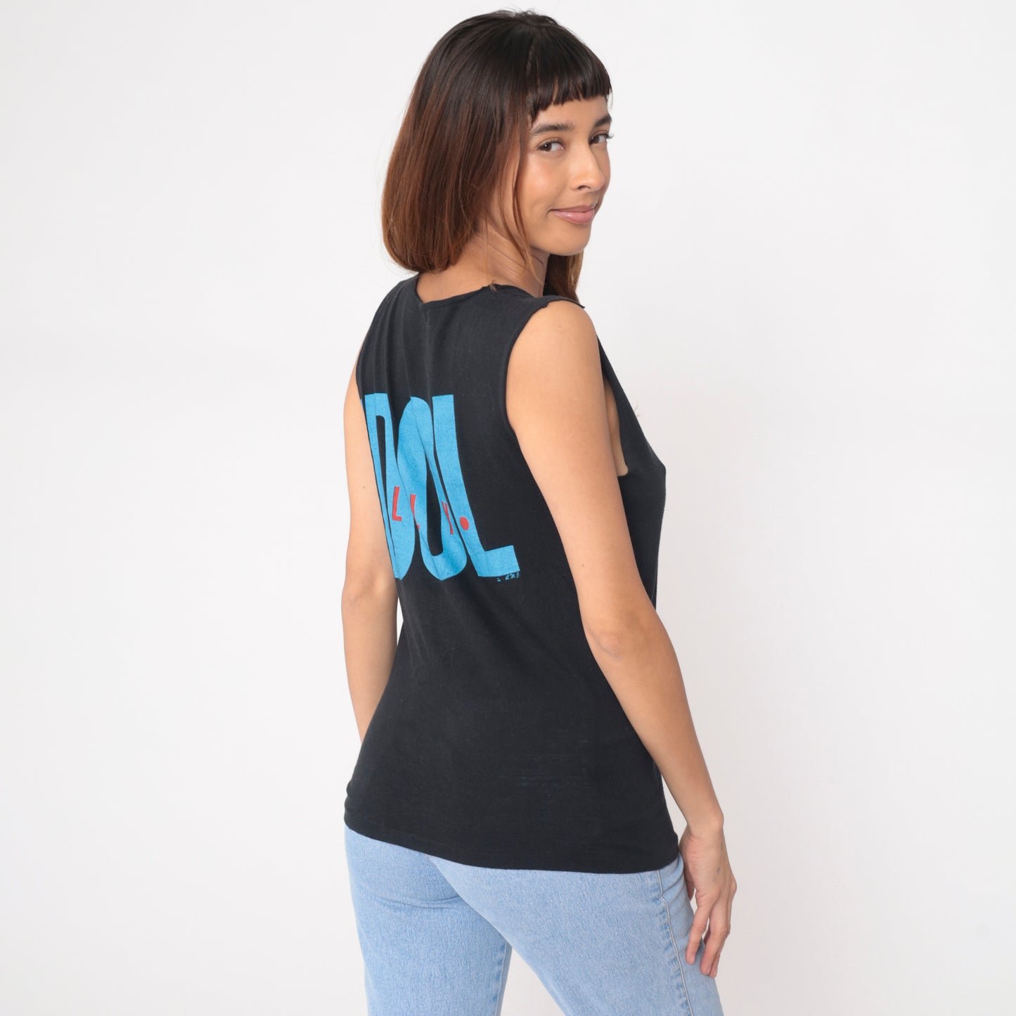 80s Billy Idol Tank Black Cotton Vintage Band Tee Concert Merch Cut Off Sleeves Rock Music Muscle Shirt Sleeveless New Wave Artist Medium M