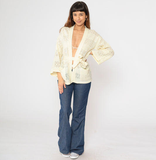 Vintage Sheer Cream Wrap Cardigan M