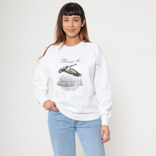 90s Goose Sweatshirt Maryland Tidewater Inn Easton White  Graphic Crewneck Vintage Tourist Souvenir Pullover Casual Preppy Extra Large XL