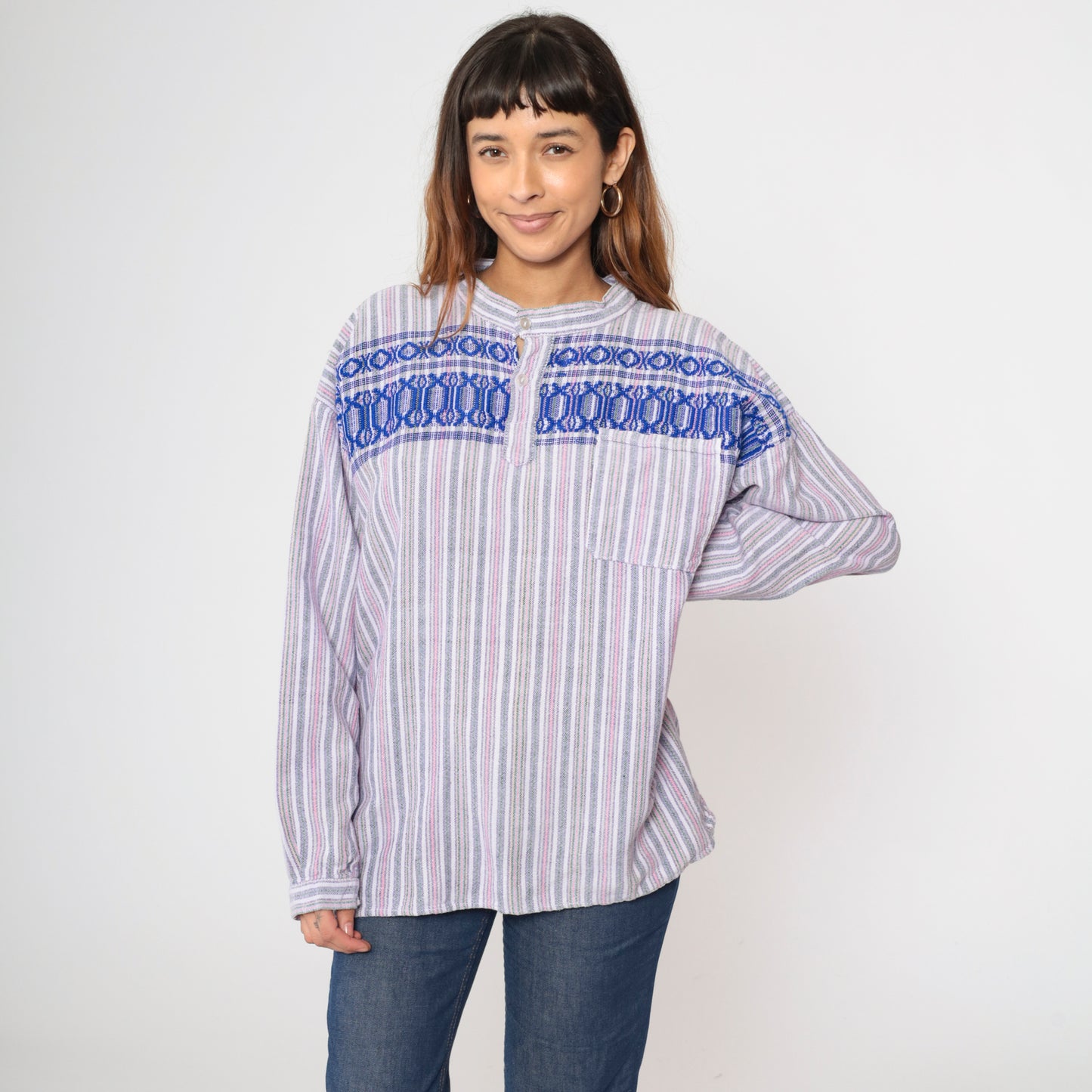 Vintage Striped Baja Pullover Shirt L