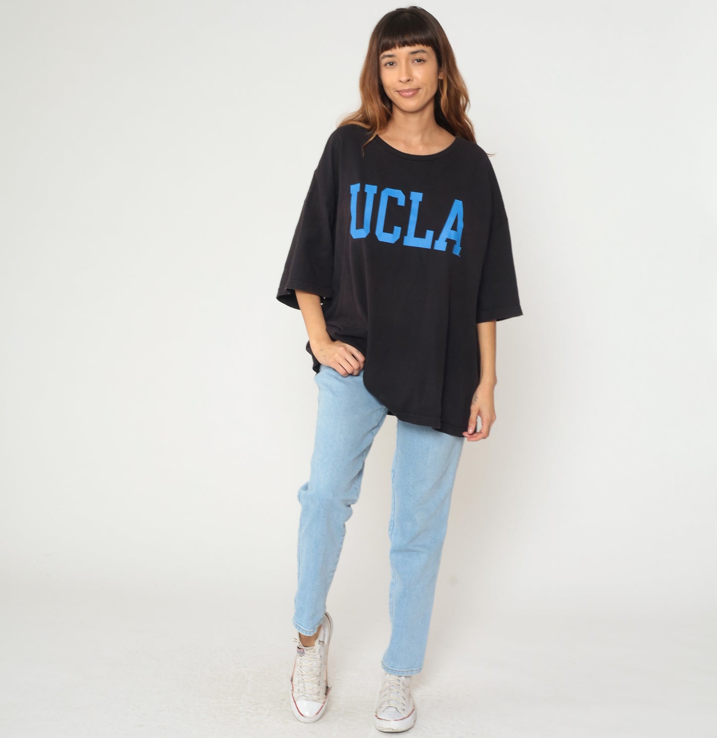 Black UCLA Shirt Y2K Plus Size Blue Cotton Graphic Shirt University College 3/4 Sleeve Vintage Streetwear Collegiate Extra Extra Large XXL