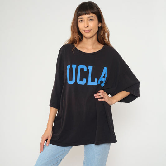 Black UCLA Shirt Y2K Plus Size Blue Cotton Graphic Shirt University College 3/4 Sleeve Vintage Streetwear Collegiate Extra Extra Large XXL