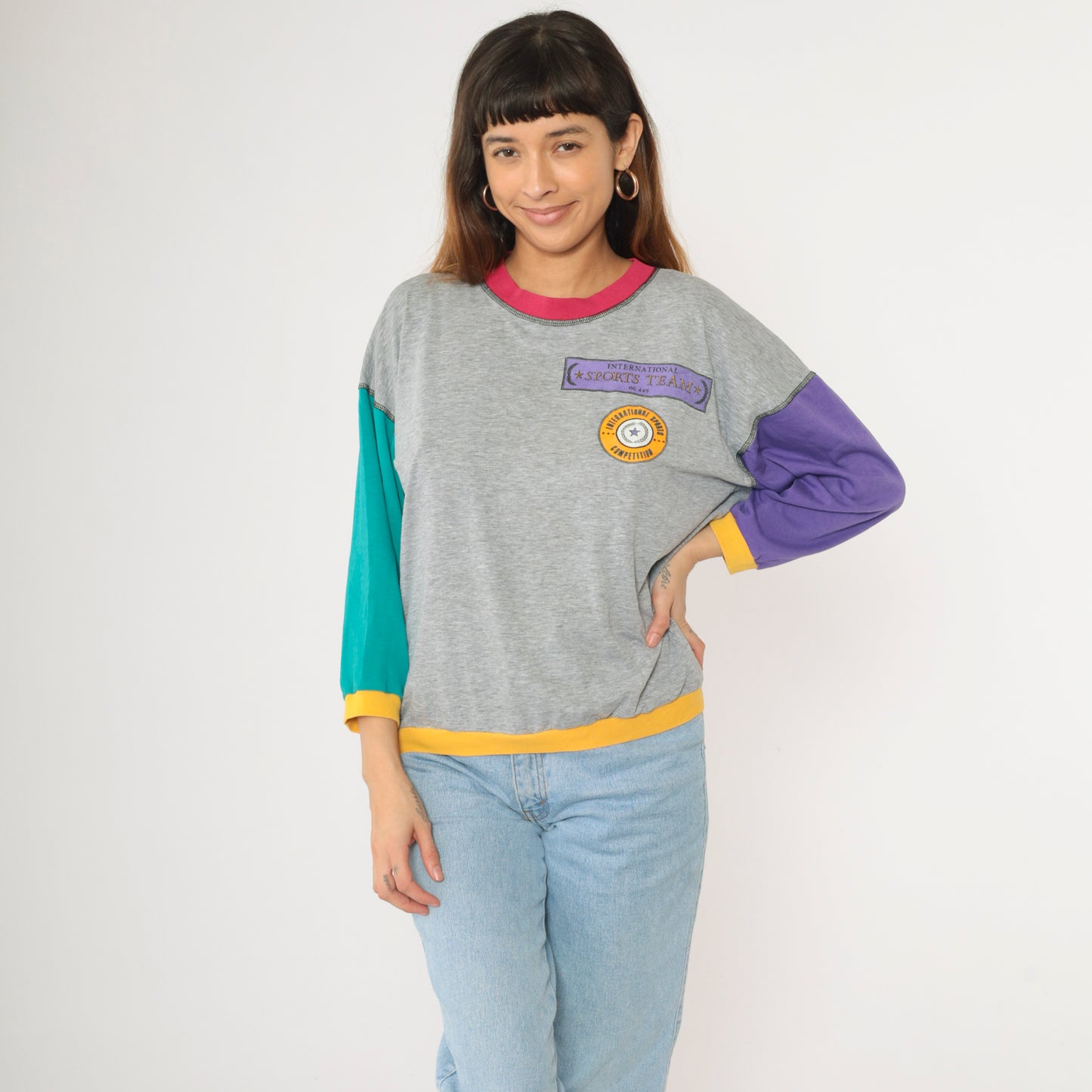 90s International Sports Color Block Shirt M
