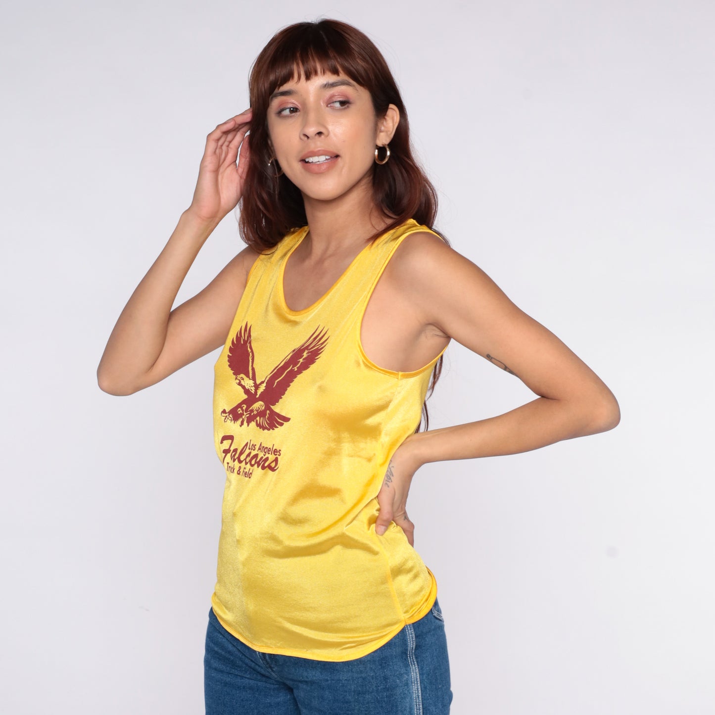 Y2K Track Field Tank Yellow Gold Athletic Top Eagle Graphic Los Angeles Falcons Sporty Collegiate Preppy 90s Hip Hop Vintage Team Small S