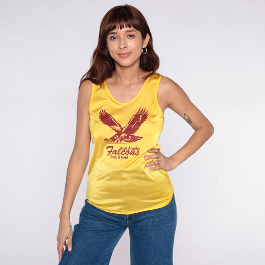 Y2K Track Field Tank Yellow Gold Athletic Top Eagle Graphic Los Angeles Falcons Sporty Collegiate Preppy 90s Hip Hop Vintage Team Small S