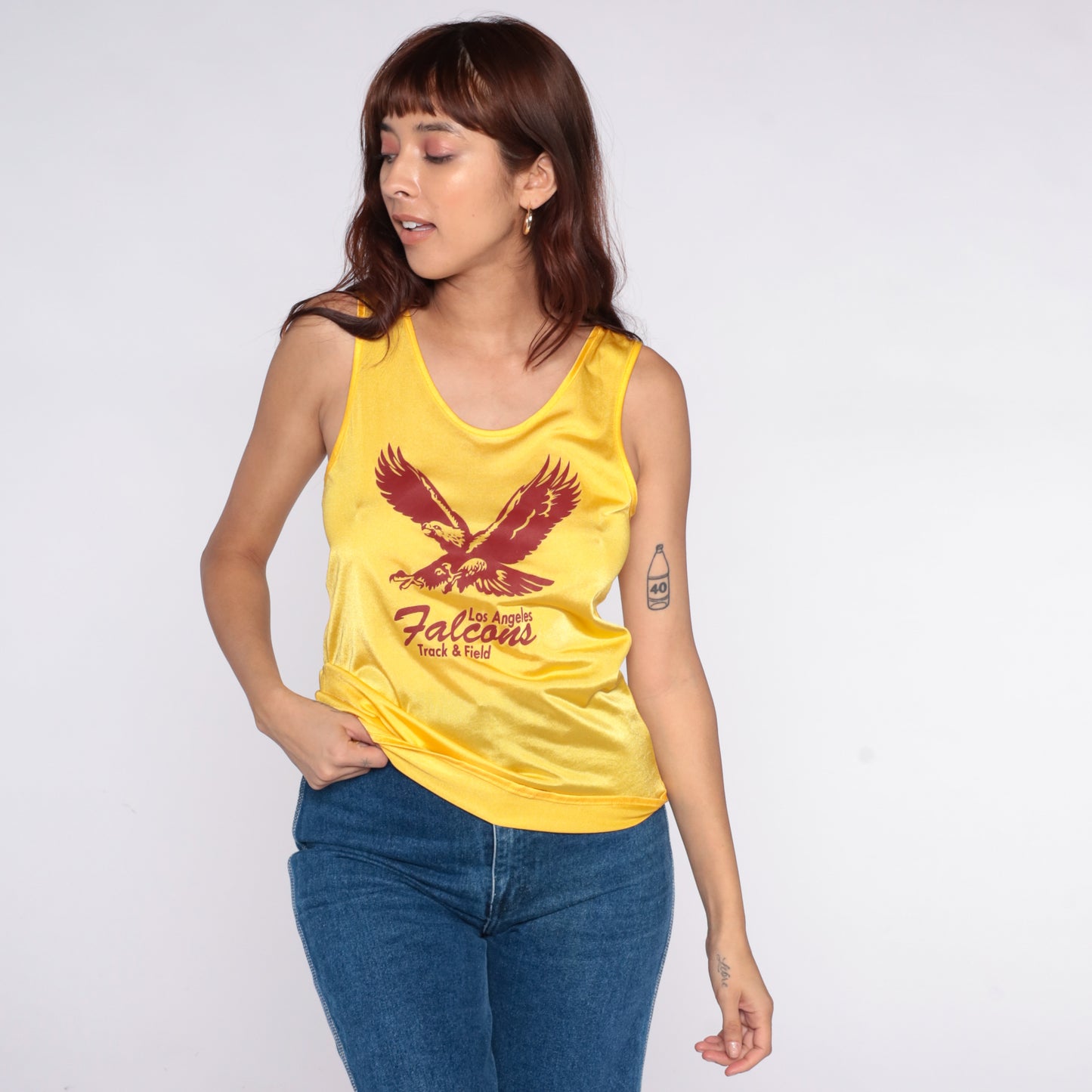 Y2K Track Field Tank Yellow Gold Athletic Top Eagle Graphic Los Angeles Falcons Sporty Collegiate Preppy 90s Hip Hop Vintage Team Small S