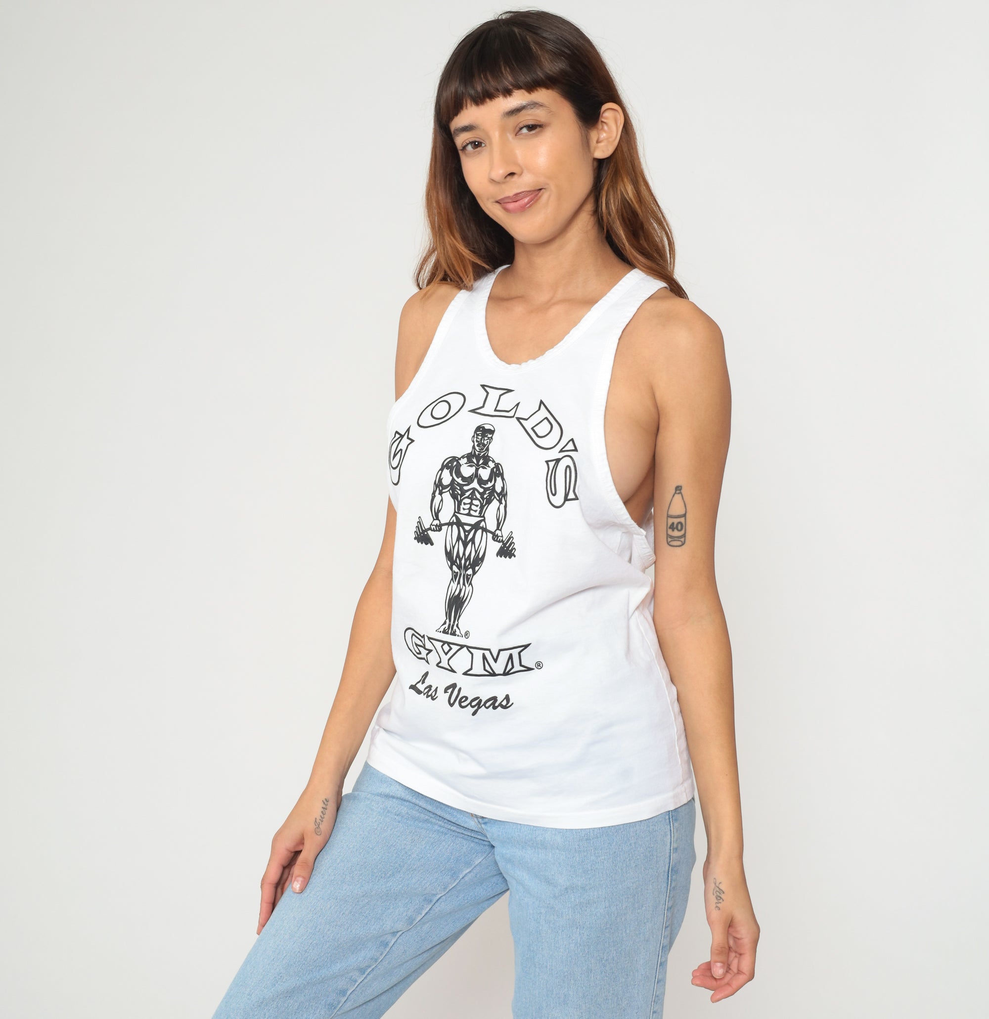 Golds Gym Tank Top 90s White Racerback Las Vegas Cotton Athletic