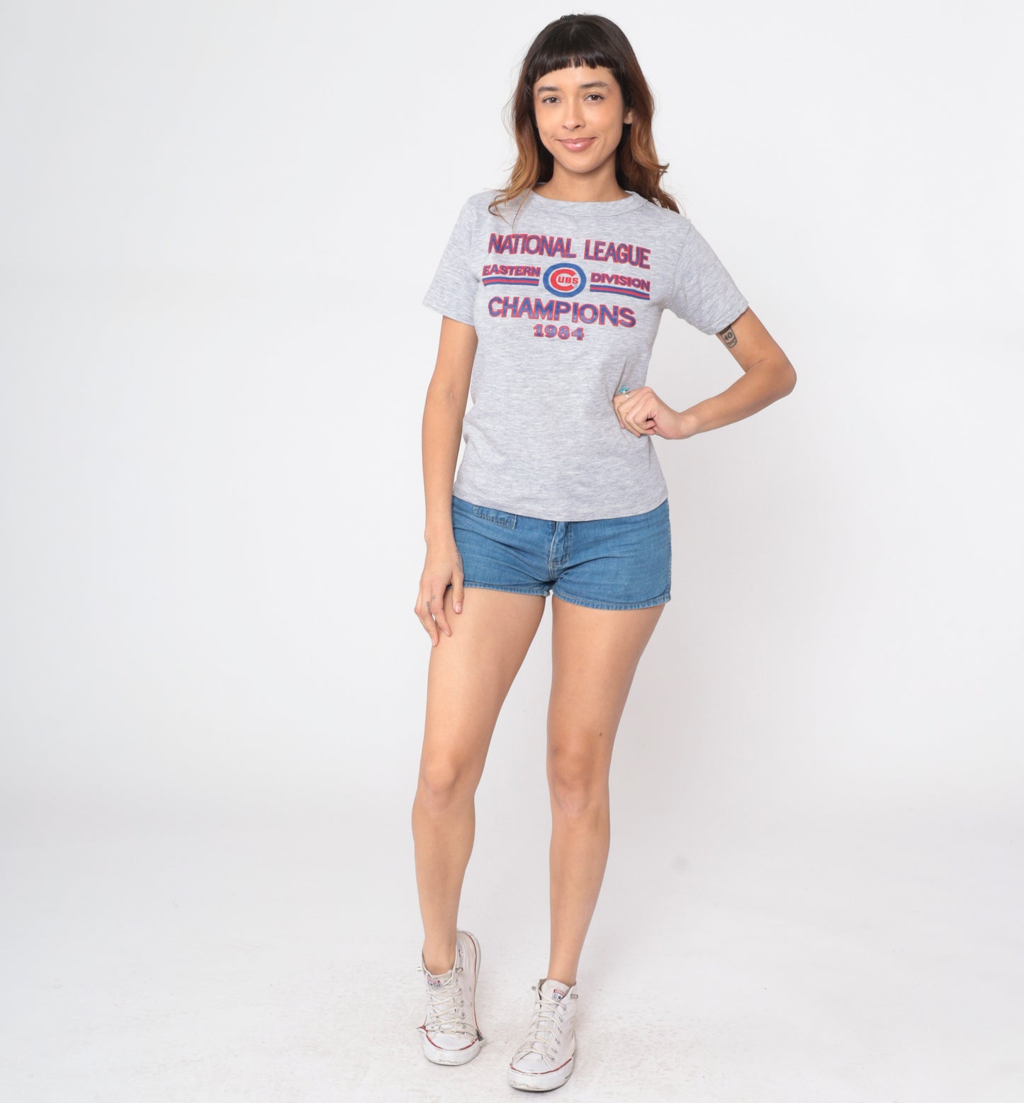 Vintage 80s Chicago Cubs Baseball T Shirt 1984 National League Eastern Division Champions Grey Heather Sports Athletic Team MLB Tee Small S