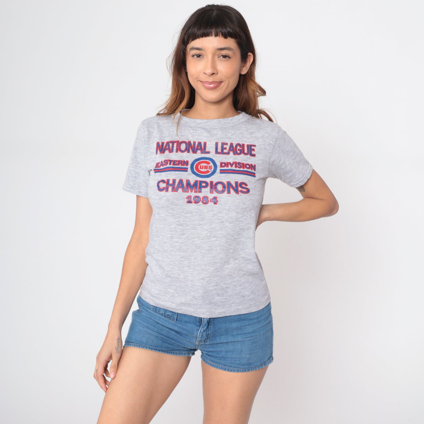 Vintage 80s Chicago Cubs Baseball T Shirt 1984 National League Eastern Division Champions Grey Heather Sports Athletic Team MLB Tee Small S