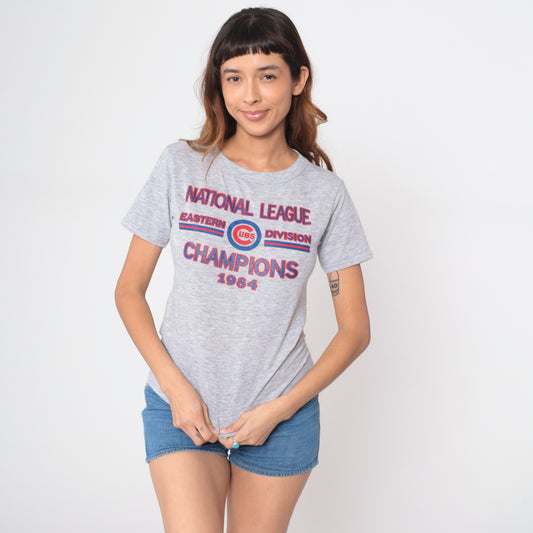 Vintage 80s Chicago Cubs Baseball T Shirt 1984 National League Eastern Division Champions Grey Heather Sports Athletic Team MLB Tee Small S