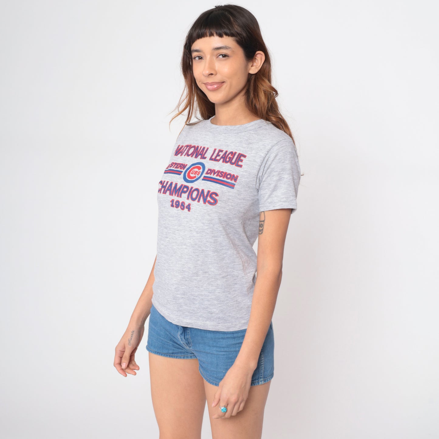 Vintage 80s Chicago Cubs Baseball T Shirt 1984 National League Eastern Division Champions Grey Heather Sports Athletic Team MLB Tee Small S