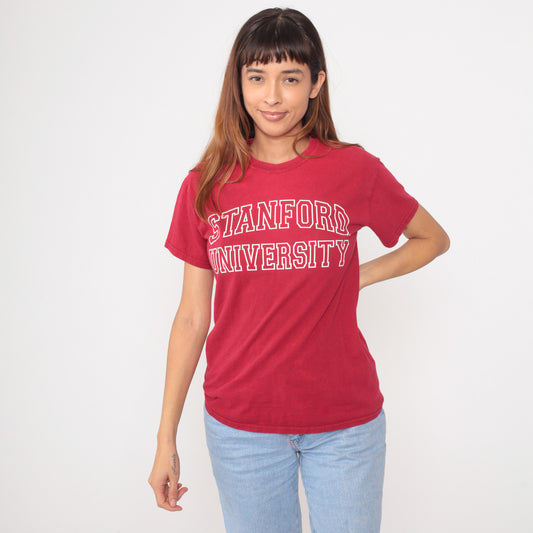 Stanford University 90s Red Cotton T-shirt Logo Tee College Vintage Graphic Cardinal Collegiate Campus Spirit Preppy Dark Academia Small S