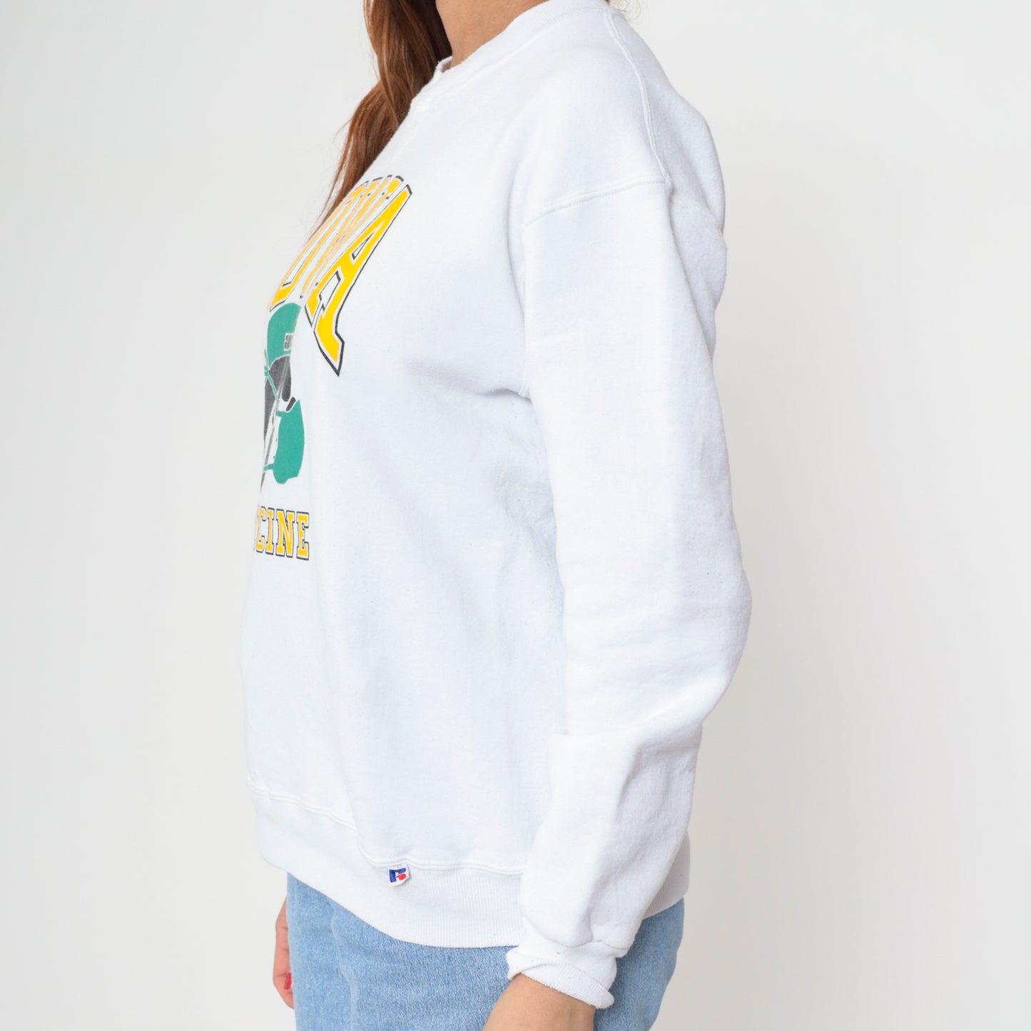 Iowa Medicine Sweatshirt Russell Athletic 90s University College White Crew Neck Cotton Herky Mascot Vintage Medical School AMSA Medium M
