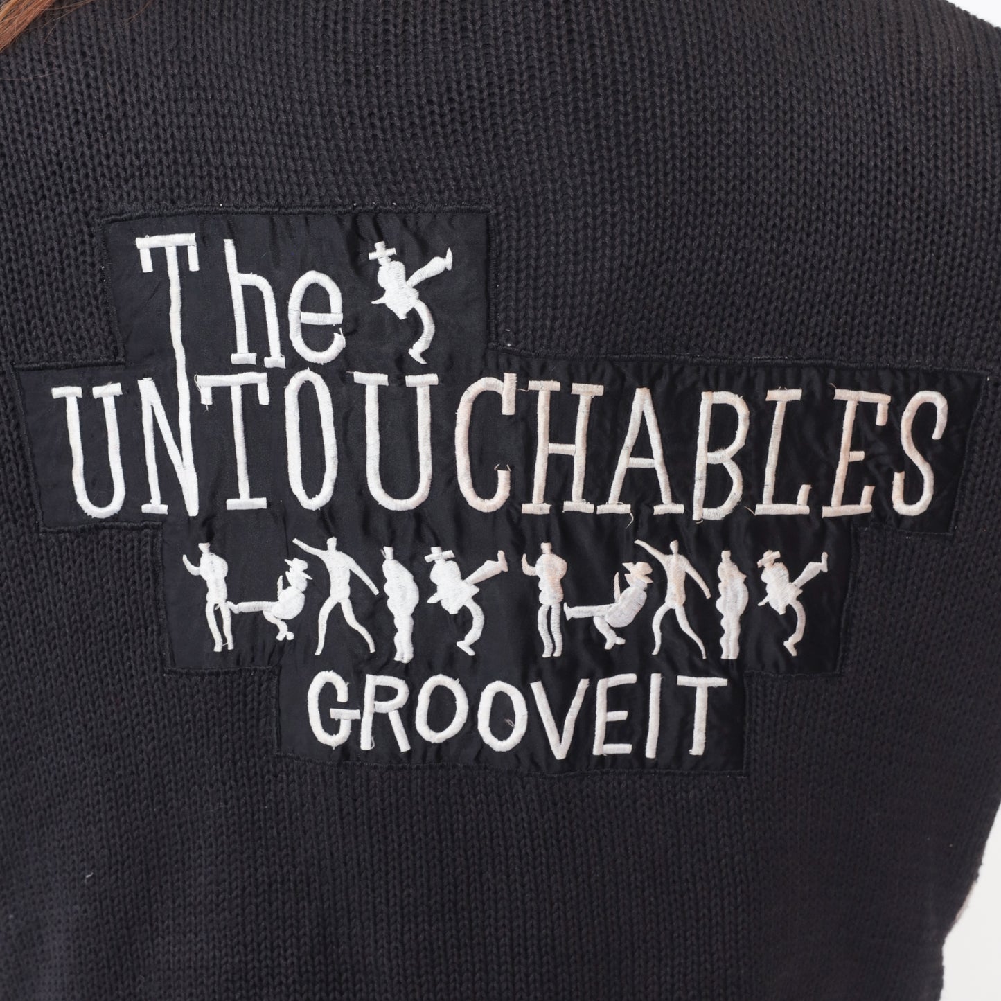 90s Untouchables Cardigan Black White Checkered Argyle Pattern Graphic Cotton Vintage Streetwear Dance Music Extra Large XL