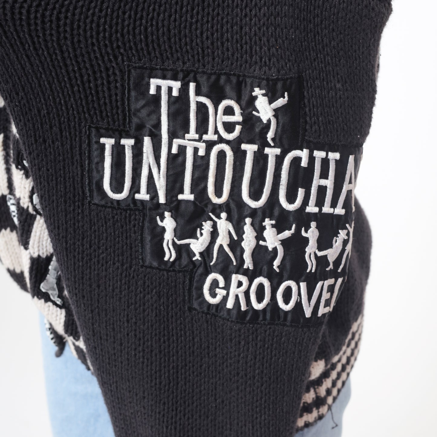 90s Untouchables Cardigan Black White Checkered Argyle Pattern Graphic Cotton Vintage Streetwear Dance Music Extra Large XL